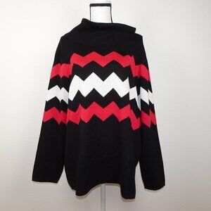 Investments Sweater Women's Plus Size 2X Black Oversized Zig Zag Stripe